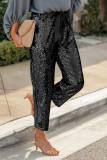 Black Pocketed Sequin Crop Pants
