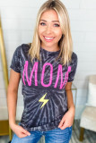 Gray MOM Lightening Graphic Tie-dye Print T-shirt