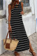 Black Stripe Print Open Back Sleeveless Maxi Dress with Slits