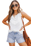 White Buttons Ruffled Tank Top
