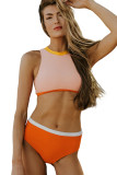 Orange Color Block Zipped Cut Out Bikini Swimwear