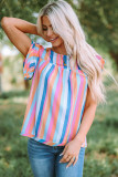 Rose Striped Tiered Ruffle Cap Sleeve Top