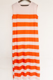 Orange Striped Sleeveless Jersey Dress