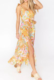 Tie Strap Floral Printed Side Split Cami Dress