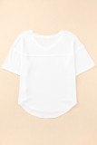 White Waffle Knit Drop Shoulder Loose Top