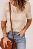 Apricot Crochet Hollow-out Short Sleeve T-shirt