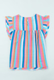 Rose Striped Tiered Ruffle Cap Sleeve Top