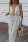 V Neck Halter Backless Wide Leg Jumpsuit