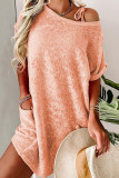 Pink Loose Fit Pockets Short Sleeve Beach Cover Up