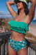 Green Ruffle Bikini Pattern Print High Waist Bikini Set