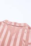 Pink Striped Print Buttoned Shirt and Drawstring Shorts Lounge Set