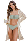 Beige Long Sleeve Fishnet Knitted Beach Cover up