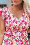 Multicolor Smocked Bodice Ruffle Trim Floral Dress