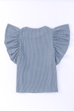 Sky Blue Ribbed Knit Ruffled Short Sleeve T Shirt