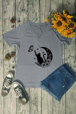 Floral Cat V Neck Graphic Tee
