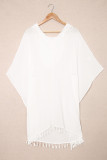White Tassel Hooded Oversized Beach Cover Up