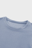 Sky Blue Ribbed Knit Ruffled Short Sleeve T Shirt