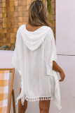 White Tassel Hooded Oversized Beach Cover Up