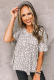 Gray Leopard Spots Print Loose T Shirt