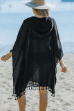 Black Tassel Hooded Oversized Beach Cover Up