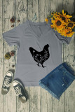 Floral Chicken V Neck Graphic Tee
