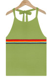 Rainbow Striped Splicing Backless Halter Knit Tank Top