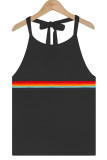 Rainbow Striped Splicing Backless Halter Knit Tank Top