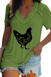 Floral Chicken V Neck Graphic Tee