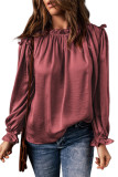 Red Frilled Neck Ruffled Long Sleeve Blouse