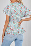 Frilled V Neck Buttoned Floral Blouse