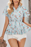 Frilled V Neck Buttoned Floral Blouse