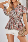 Frilled V Neck Buttoned Floral Blouse