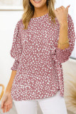 Puff Half Sleeves Printing Chiffon Blouse 