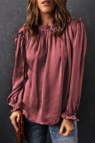 Red Frilled Neck Ruffled Long Sleeve Blouse