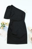 Black Single Long Sleeve Ruched Bodycon Dress