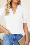 V Neck Puff Sleeves Plain Top 