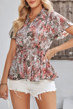 Frilled V Neck Buttoned Floral Blouse