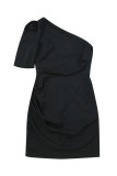 Black Single Long Sleeve Ruched Bodycon Dress