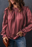 Red Frilled Neck Ruffled Long Sleeve Blouse