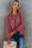 Red Frilled Neck Ruffled Long Sleeve Blouse