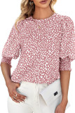 Puff Half Sleeves Printing Chiffon Blouse 