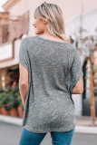 Gray Loose Slouchy Knitted Raglan Sleeves T-shirt