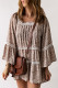 Beige Floral Hollowed Lace Trim Loose Tunic Top