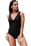 Black Twist Front Backless One-piece Swimwear