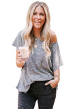 Gray Loose Slouchy Knitted Raglan Sleeves T-shirt