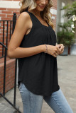 Square Neck Sleeveless Plain Hollow Out Tank Top 