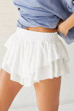 White Ruffle Tiered Skirt Overlay Shorts