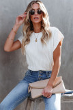 White Textured Knit Short Sleeve Top
