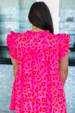 Rose Leopard Print Frilled Sleeveless Plus Size Mini Dress
