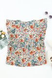 Multicolor Vintage Floral Shirred Sleeveless Tank Top